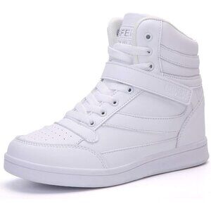 🆕 Women’s White Hidden Wedge Sneakers – 5.5cm Platform High Top Fashion Booties